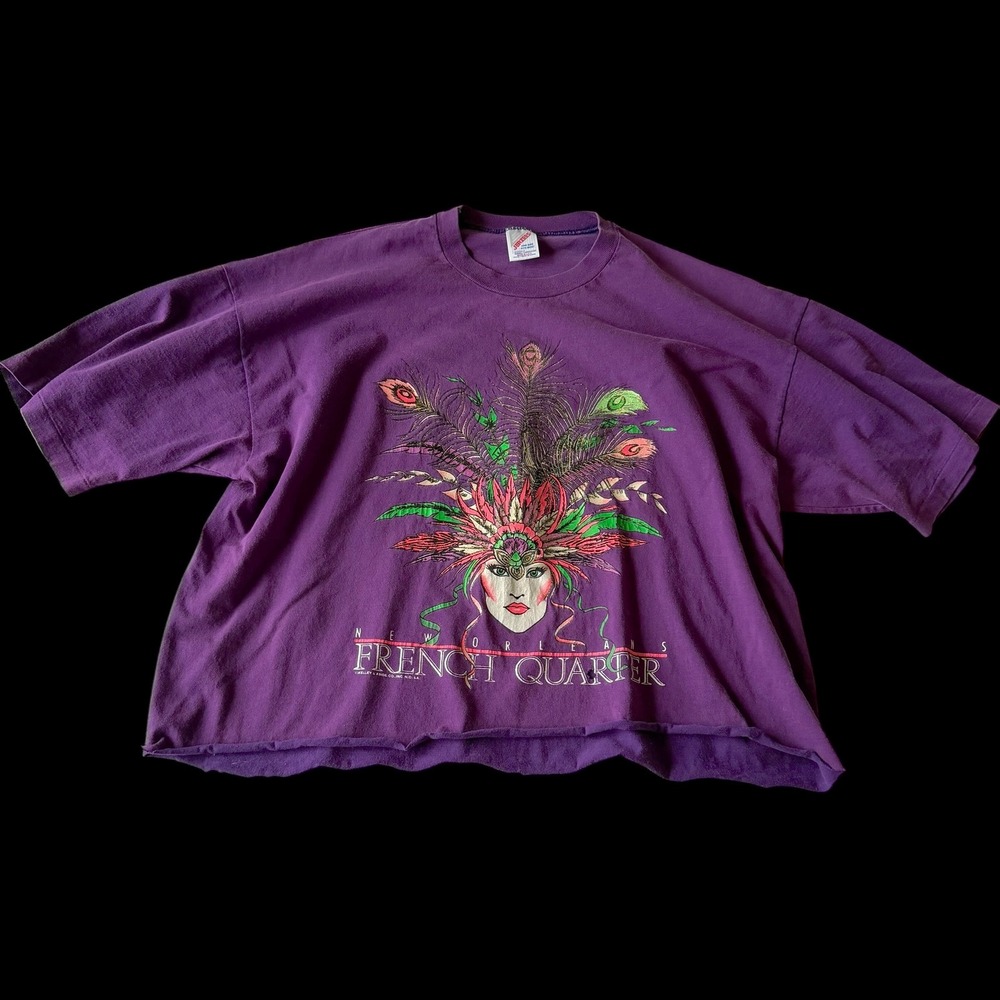 90's New Orleans French Quarter T-Shirt Purple Cropped OSFM